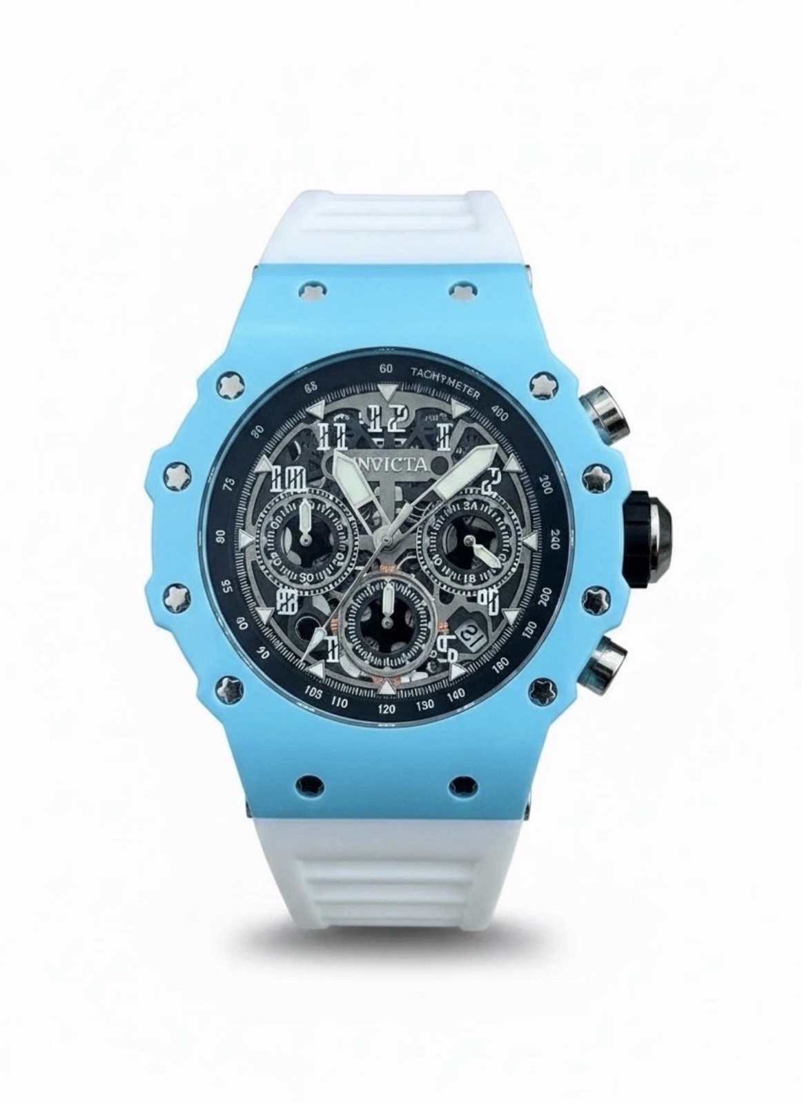 Invicta Racing Vaulthan Men’s 44mm Chronograph , White Blue Watch! NEW & SHARP!!