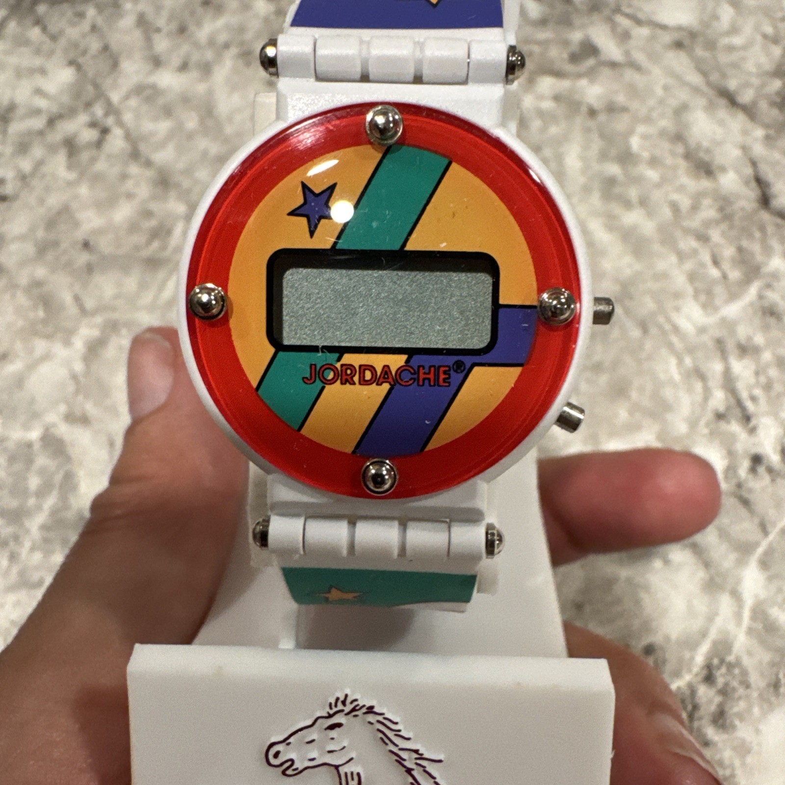 Vtg 80s Jordache Watch Digital Face Pop Art Design Multicolor NEEDS BATT