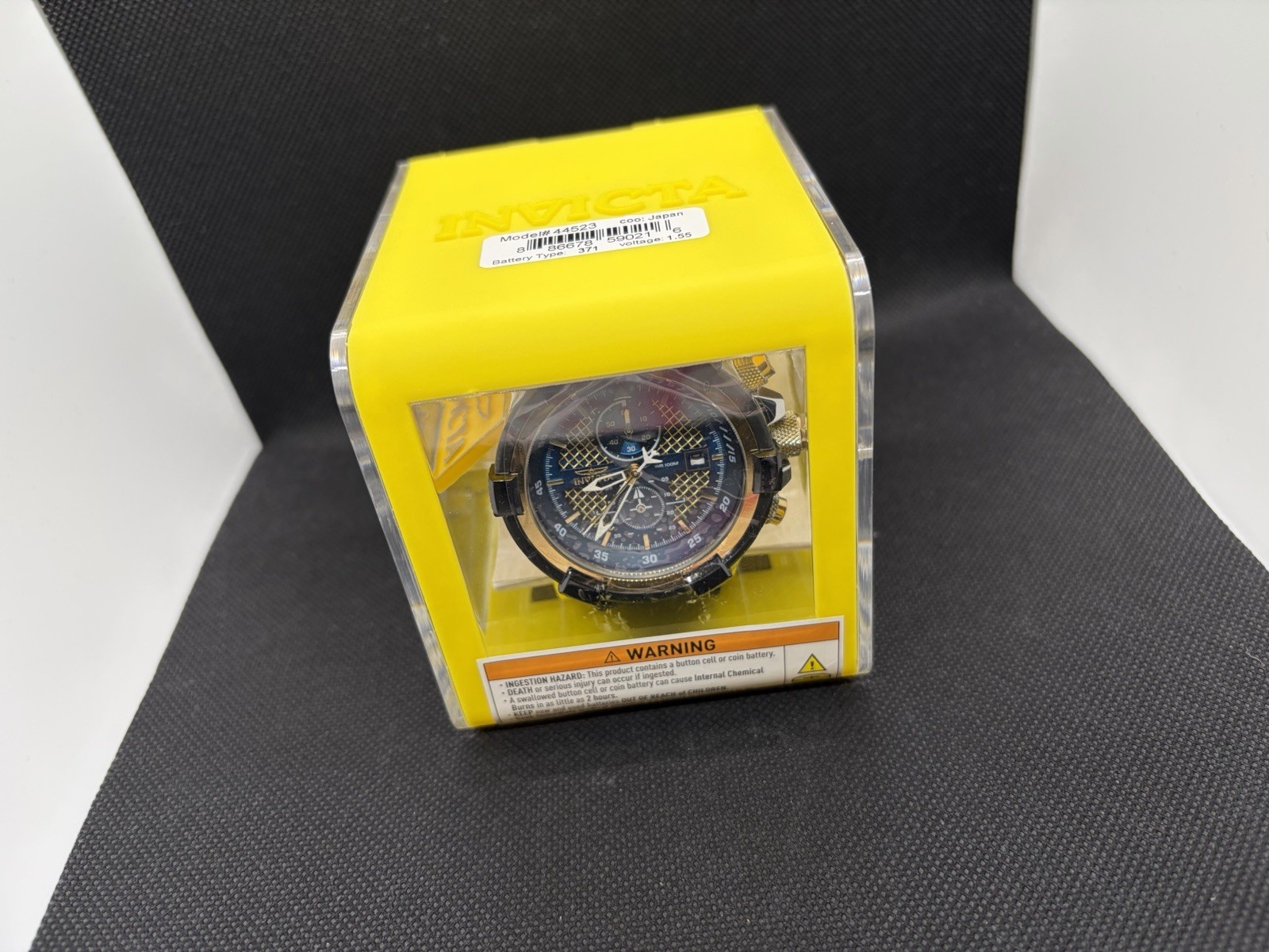 Invicta Aviator 44523 Men’s Chronograph 48mm Blue Gold Dial Black Silicone New