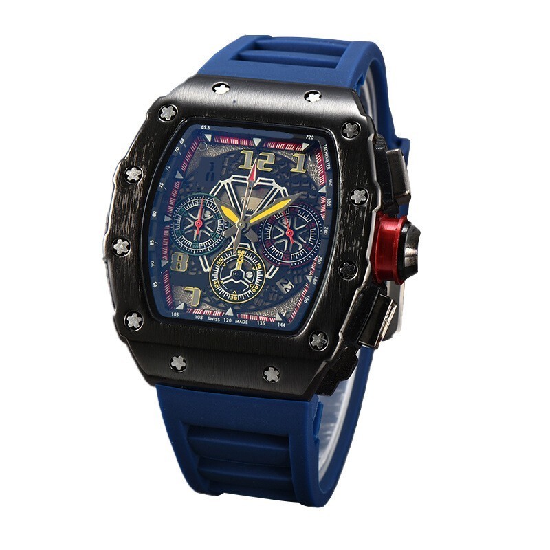 Richard Technolo Quartz Men’s Barrel-Shaped Fashion Hollow Calendar Watch
