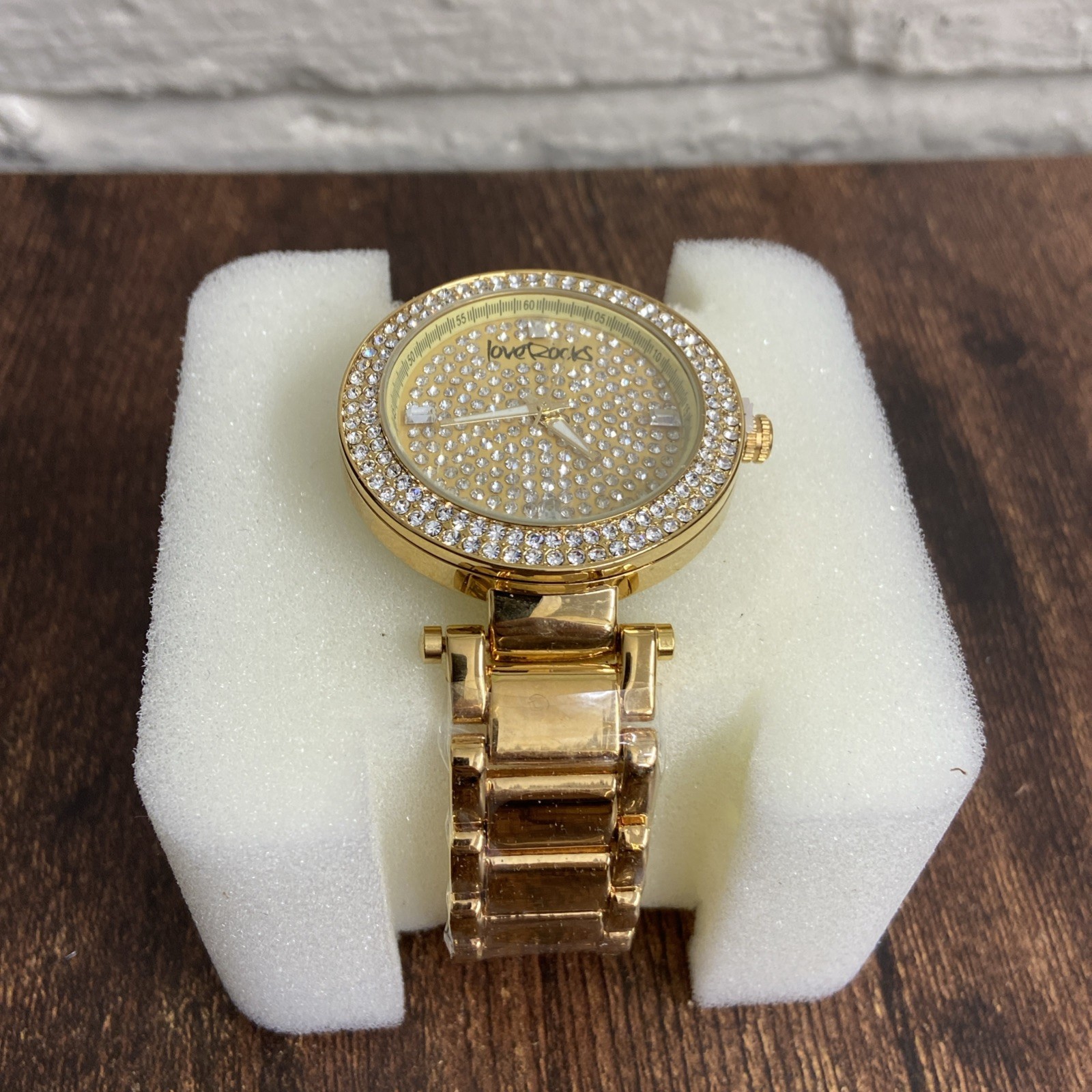 Love Rocks Gold Coloured Crystal Detailed Face Watch New Boxed