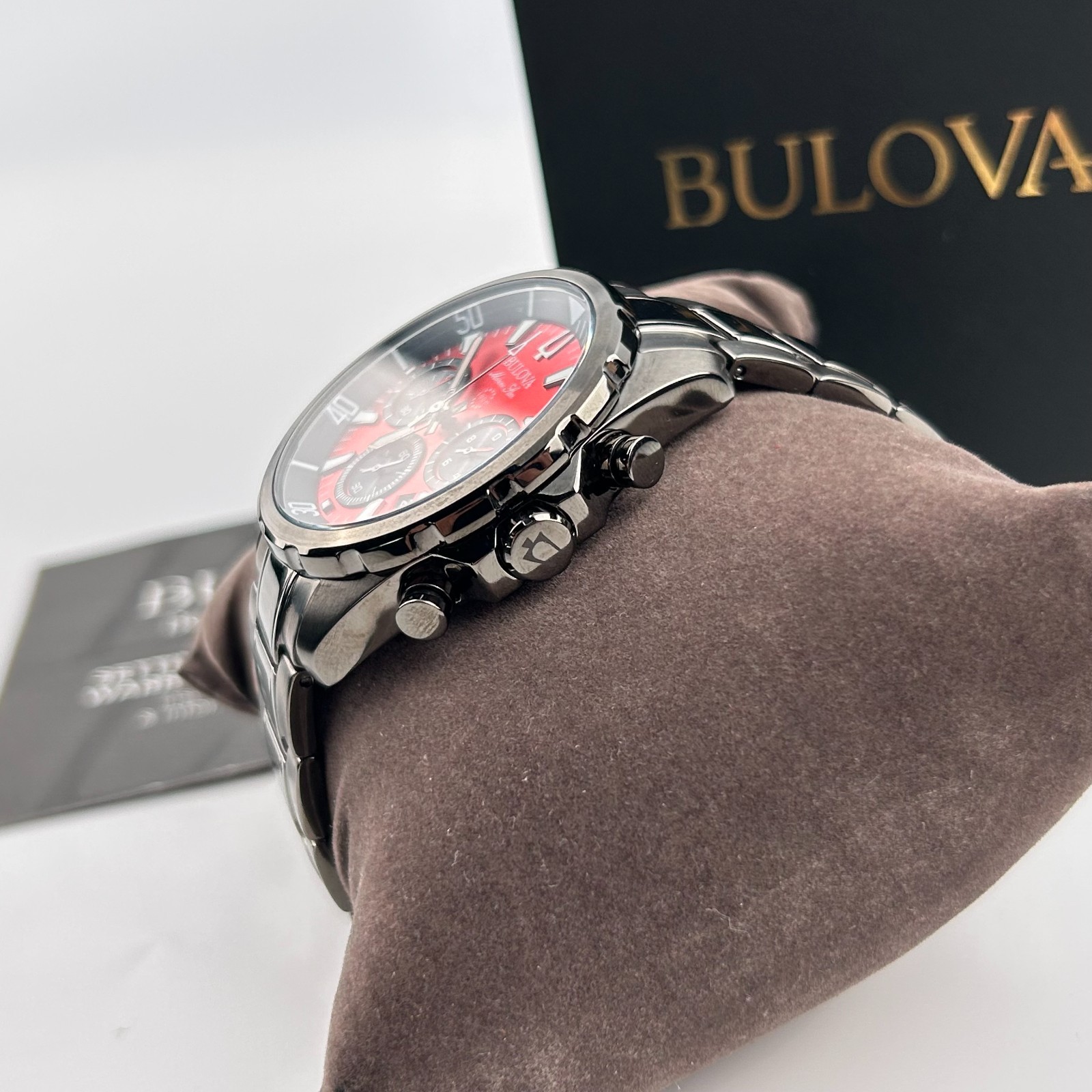 Bulova Marine Star 98B350 Red Dial Chronograph Men’s Quartz Watch 43MM New/Box