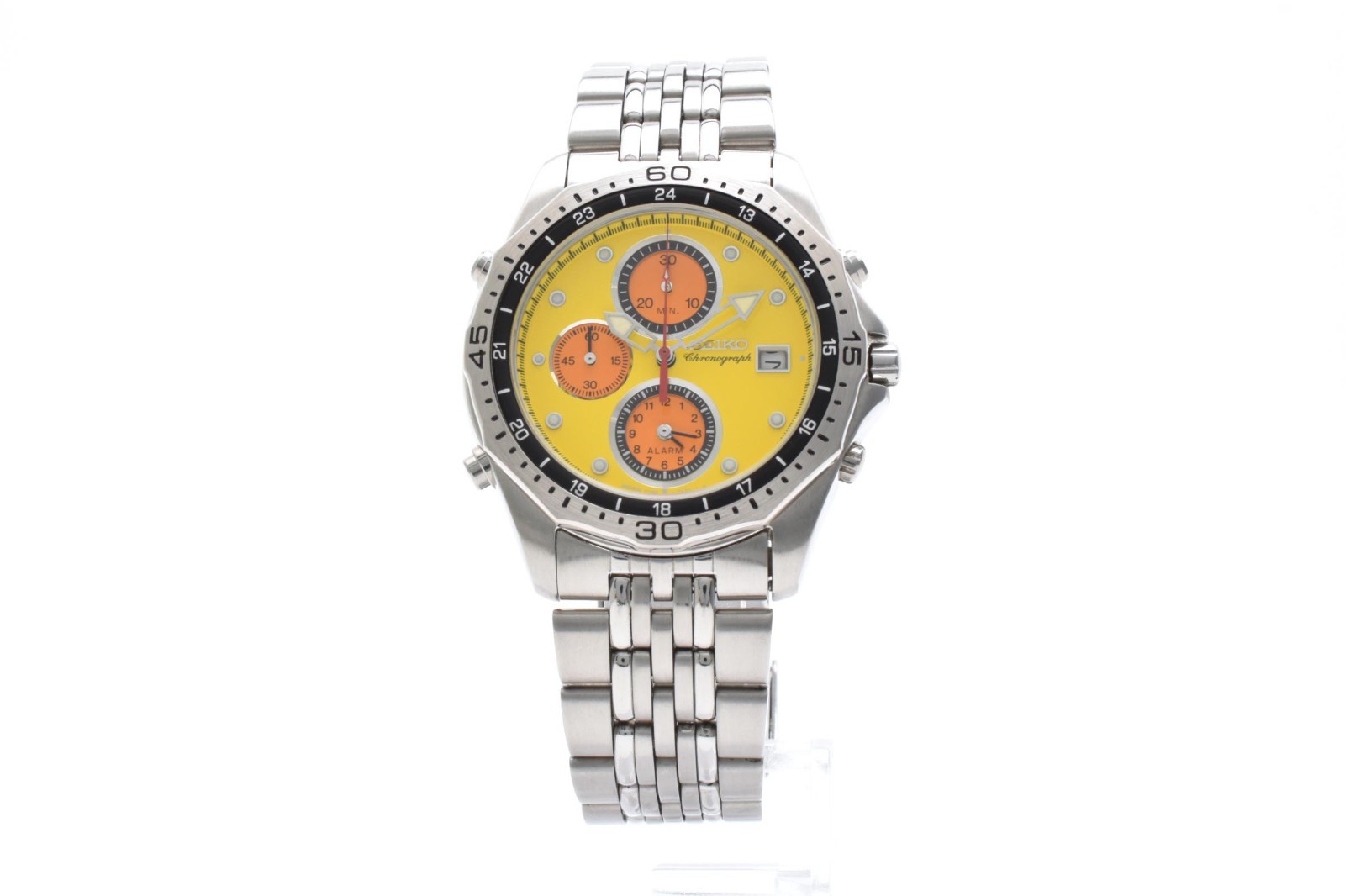 ▶️Seiko 7T32-7C30 Nagano Olympic Chronograph Quartz Yellow Dial Vintage Watch