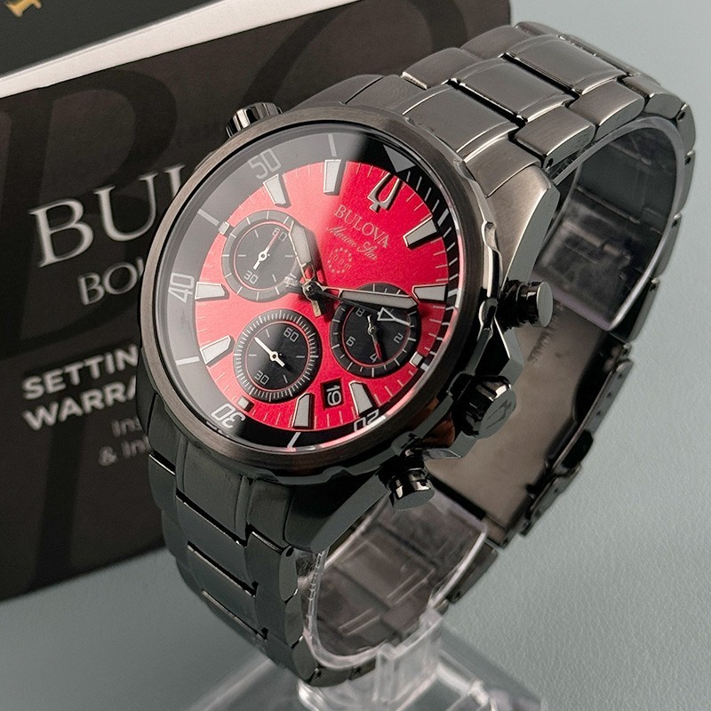 Bulova Marine Star 98B350 Chronograph Men’s Quartz Watch Red Dial 43mm