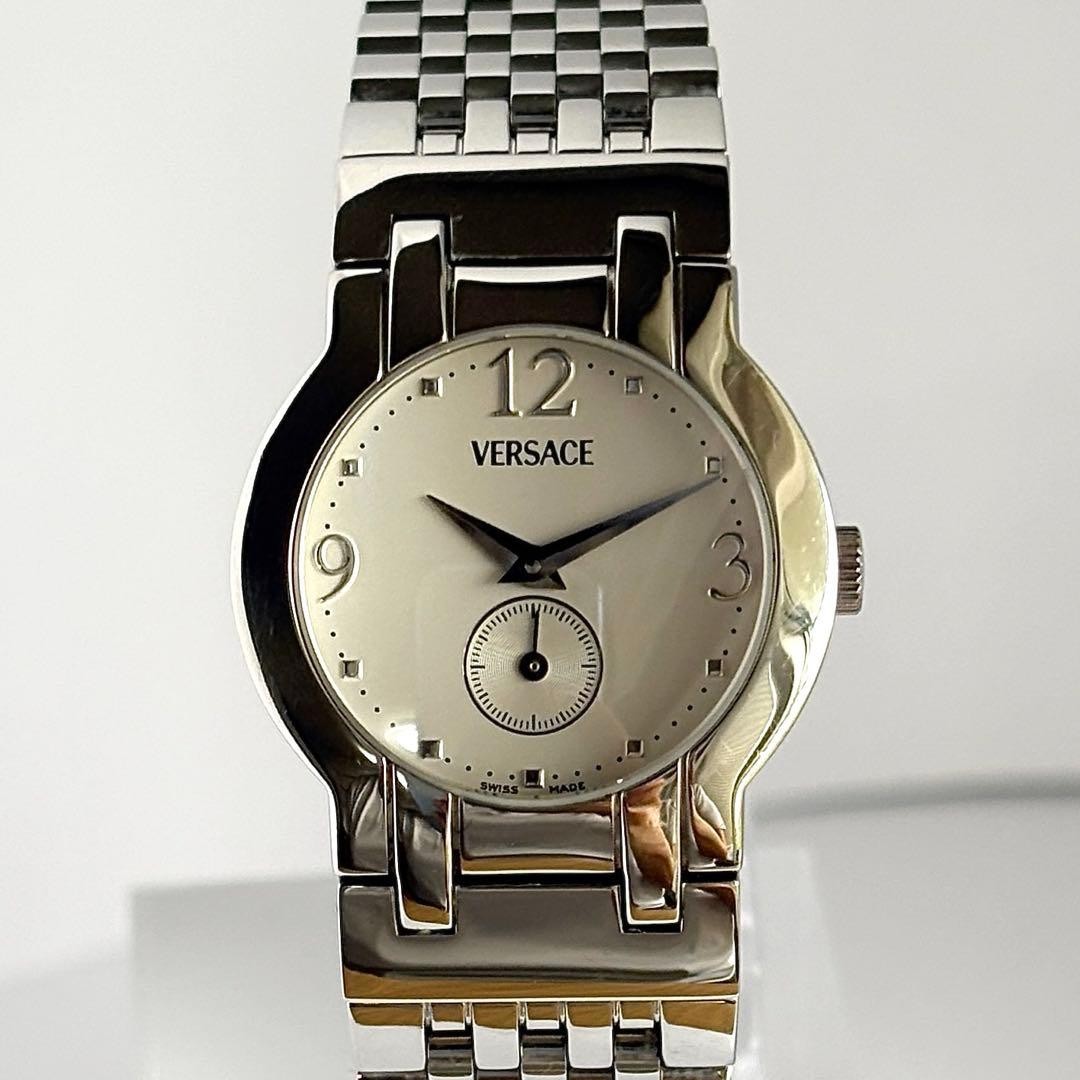 Versace BSQ99 White Quartz Watch Boys Small Second Hand Japan 073155