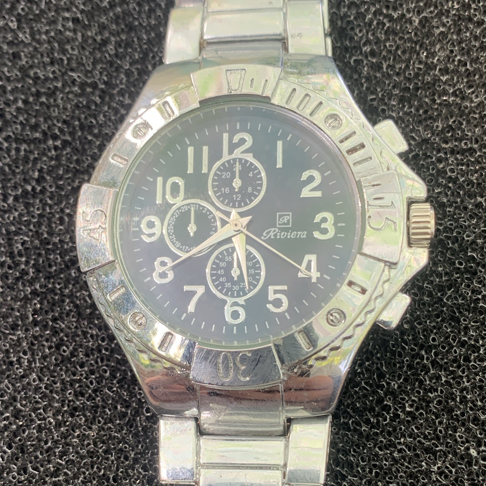 Riviera Stainless Steel Quartz Analog Chronograph Black Dial Watch 40-43.9mm