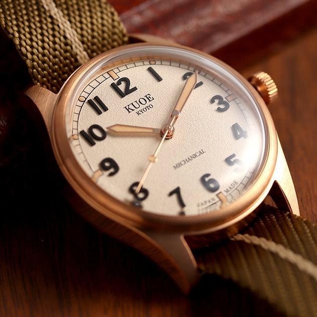 KUOE KYOTO OLD SMITH 90-002 38mm case Automatic Ivory Dial khaki Strap New