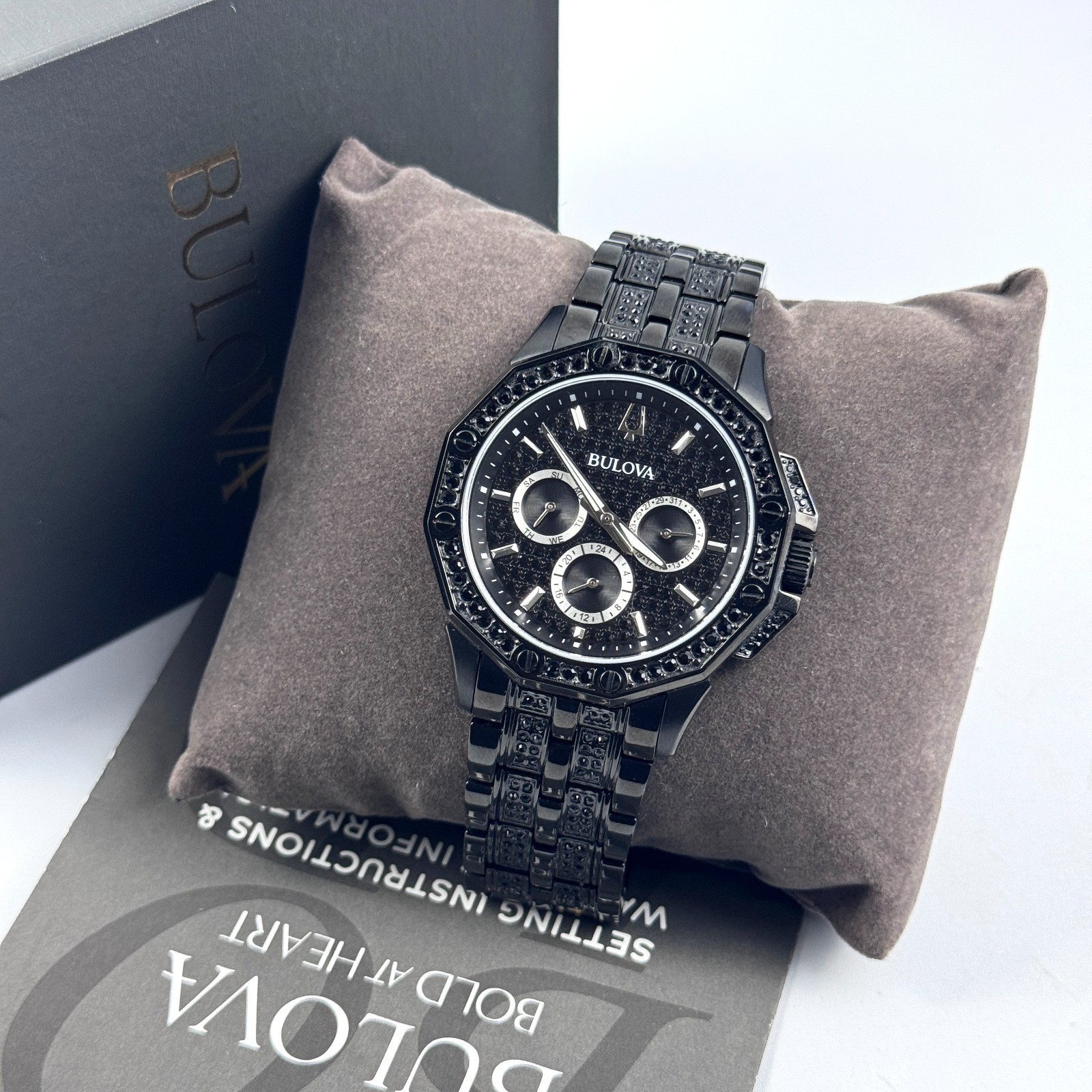 Bulova 98C134 Octava Men’s Black Crystal Stainless Steel Quartz Watch 41.5mm