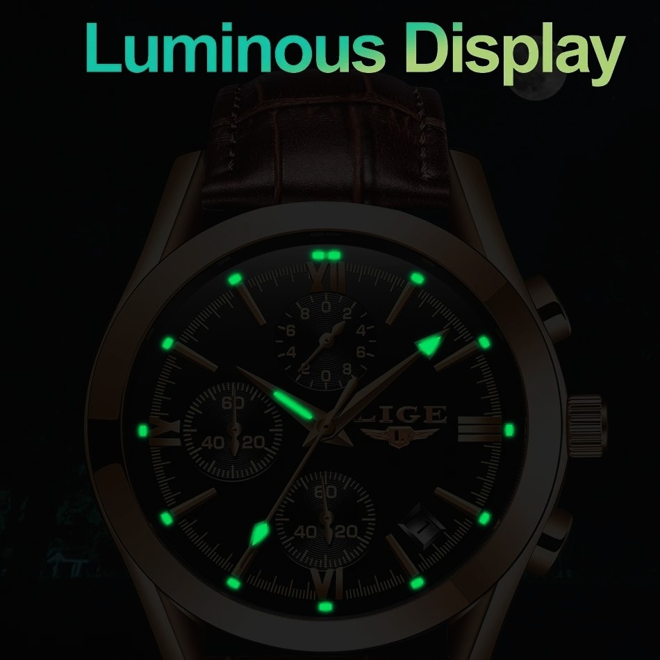 2025 Men’s Watch Quartz Analog Luminous Date Dial Waterproof Business Wristwatch