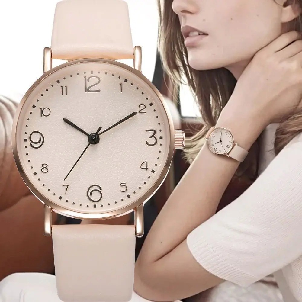 Women Casual Leather Quartz Watch Arabic Numeral Analog Ladies Wrist Watch
