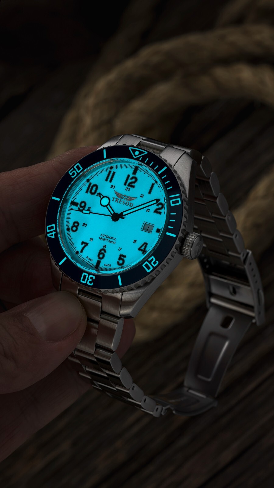 Tresod Ocean Master SWISS MADE SW200 Automatic Blue Dial Ceramic Bezel SS Watch