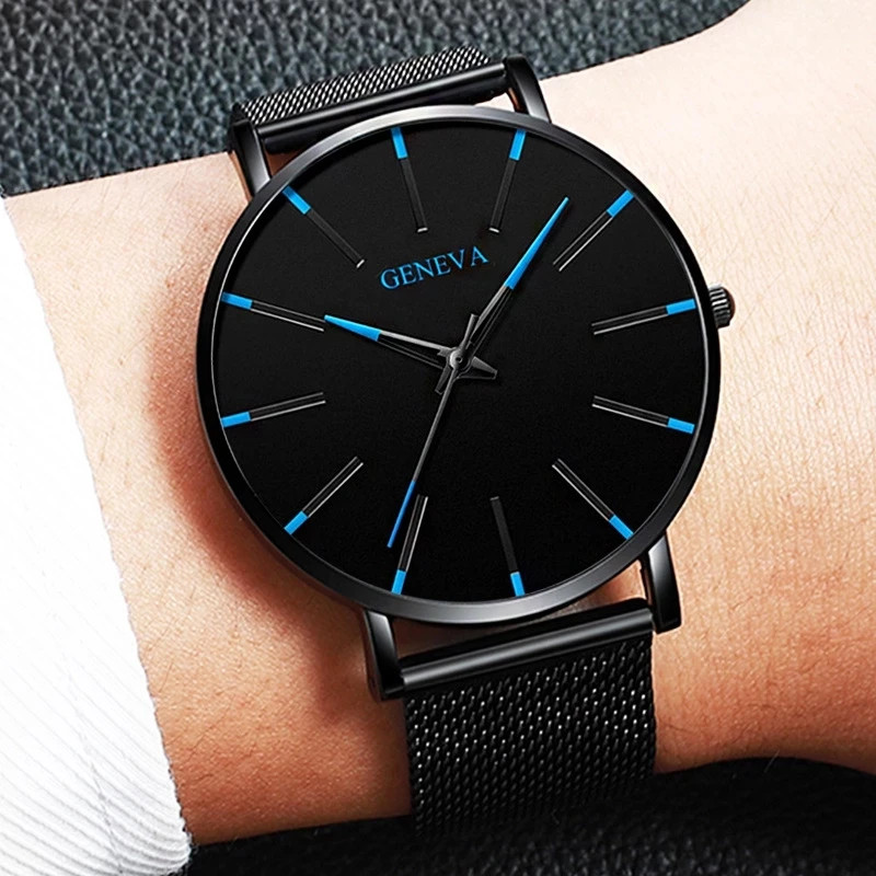 Minimalist Men’s Ultra Thin Quartz Watch with Mesh Strap – Business Style