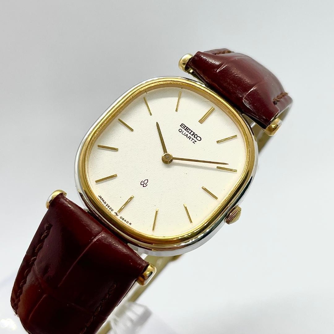 Seiko Rectangle Tank Gold 2620-5470 Quartz Watch Japan 071059