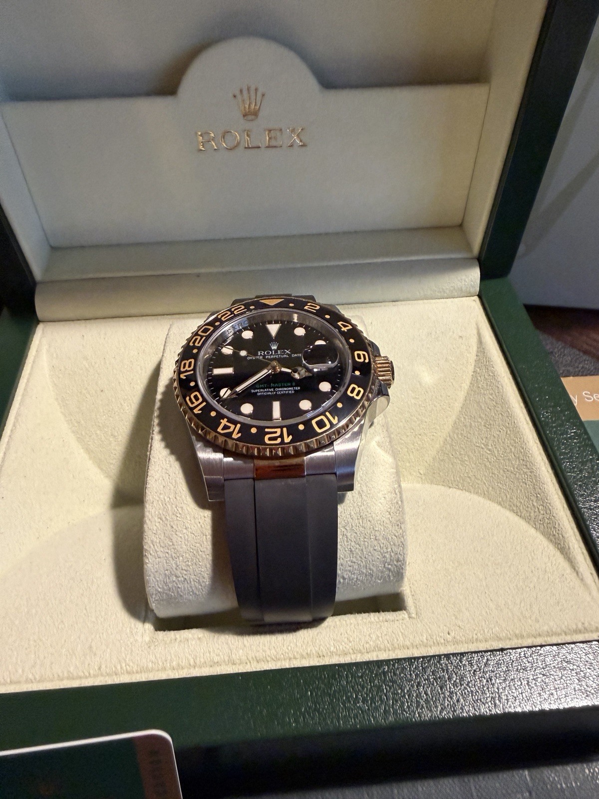 Rolex GMT-Master II Ceramic 116713LN Two Tone Yellow Gold Steel Box Papers