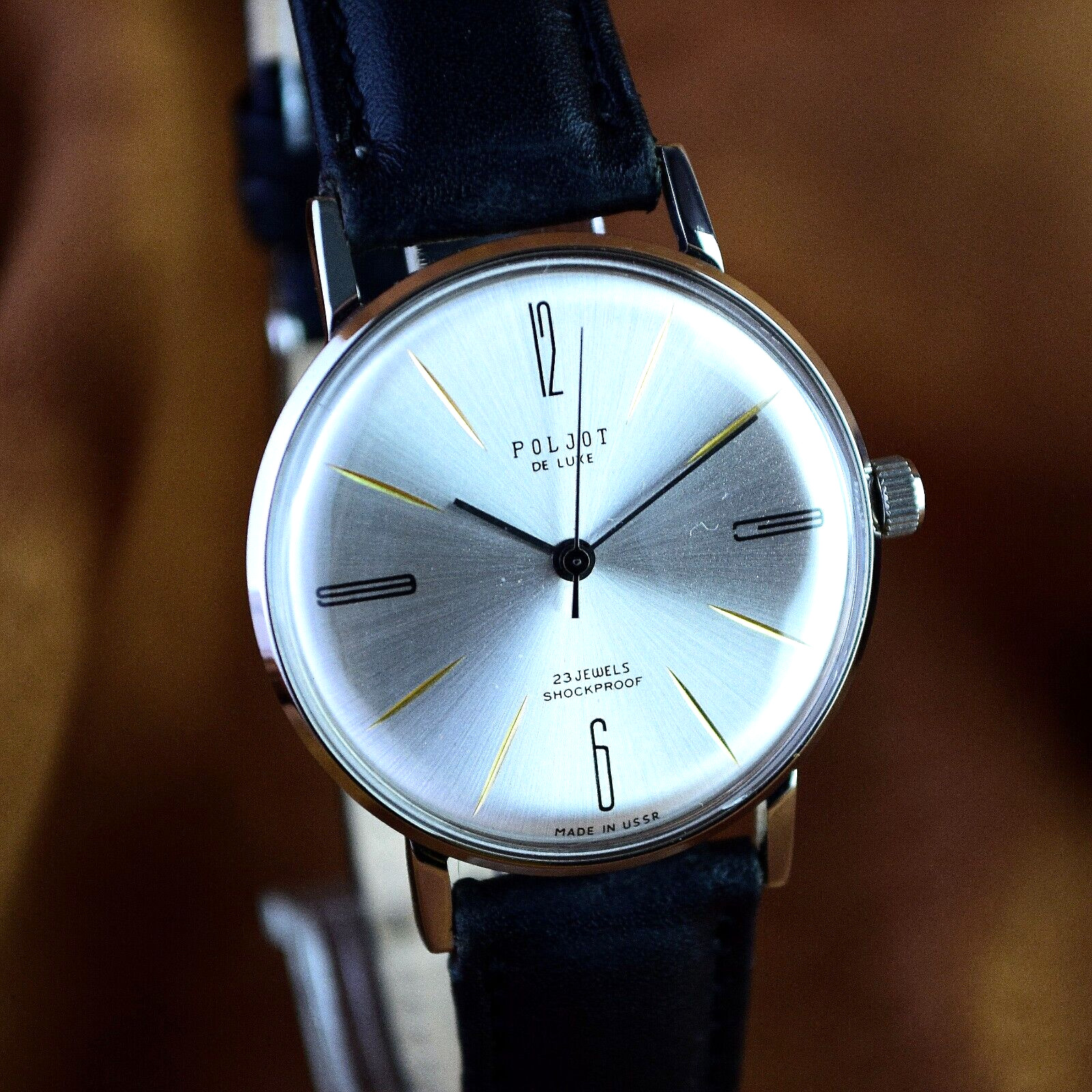 NOS Poljot De LUXE Ultra Slim 23 Jewels 2209 Soviet Mens Wristwatch Vintage USSR