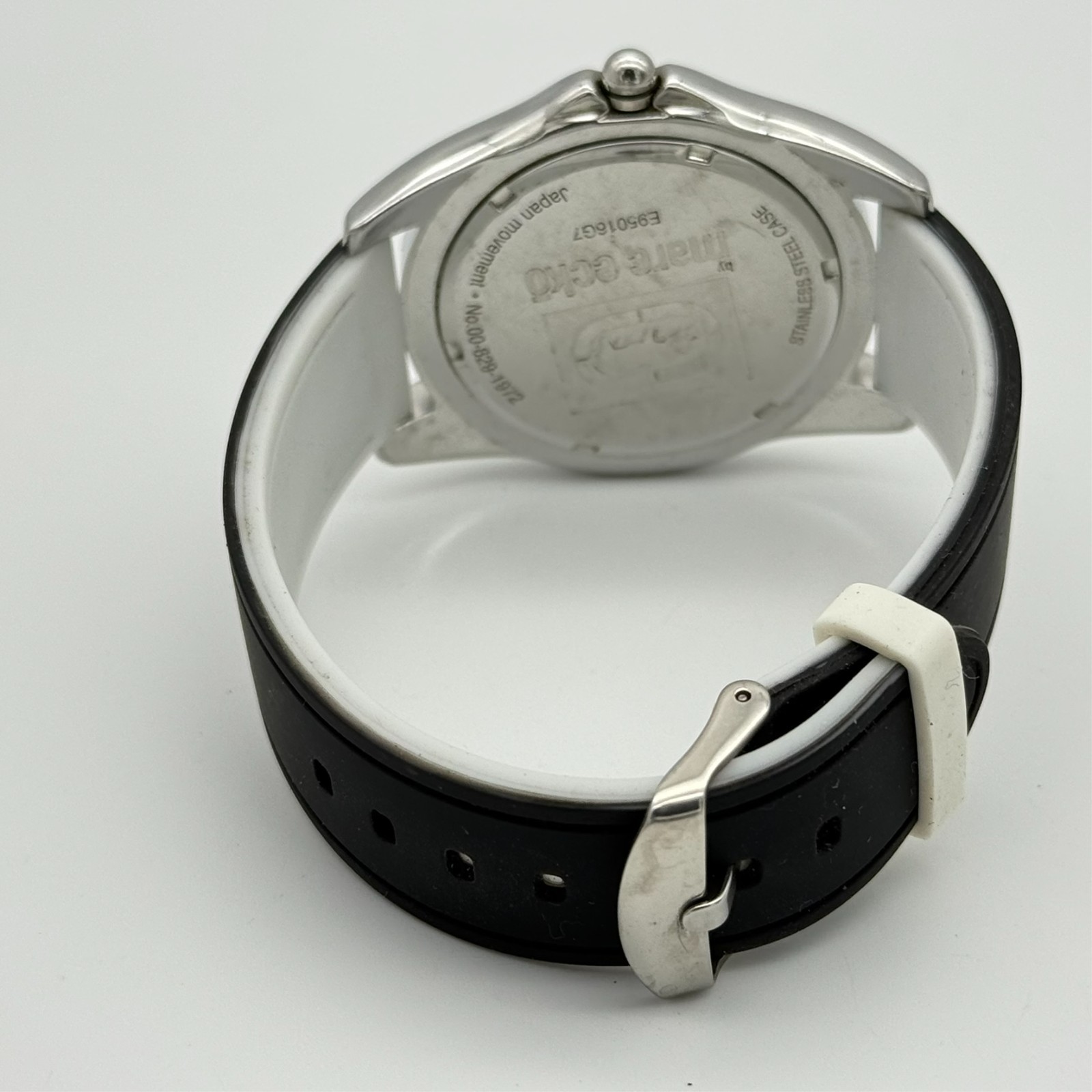 Men’s MARK ECKO Silver Tone Crystal Accent All Steel Watch, Black Silicone, 45mm