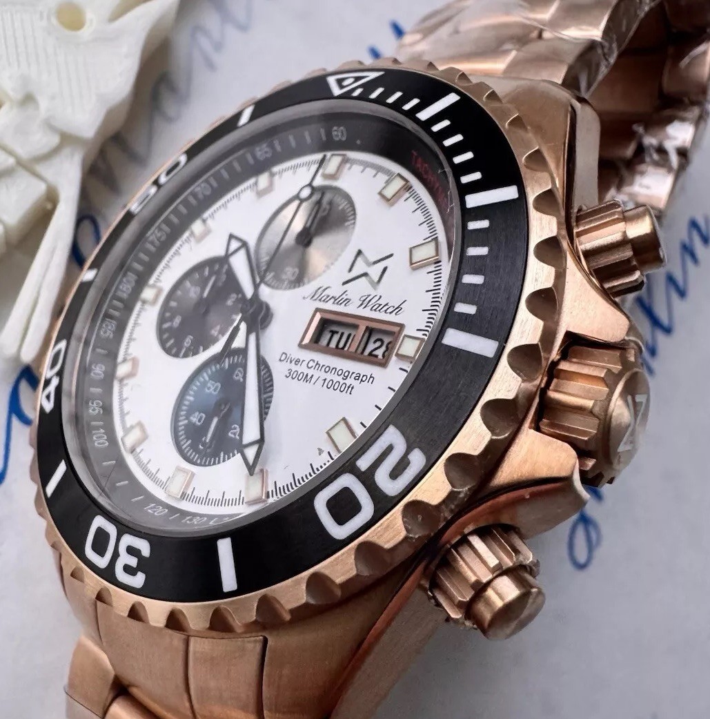 Mens Diver watch chronograph MARLINWATCH Sapphire BGW9 🐟 SCREW DOWN CROWN 👑