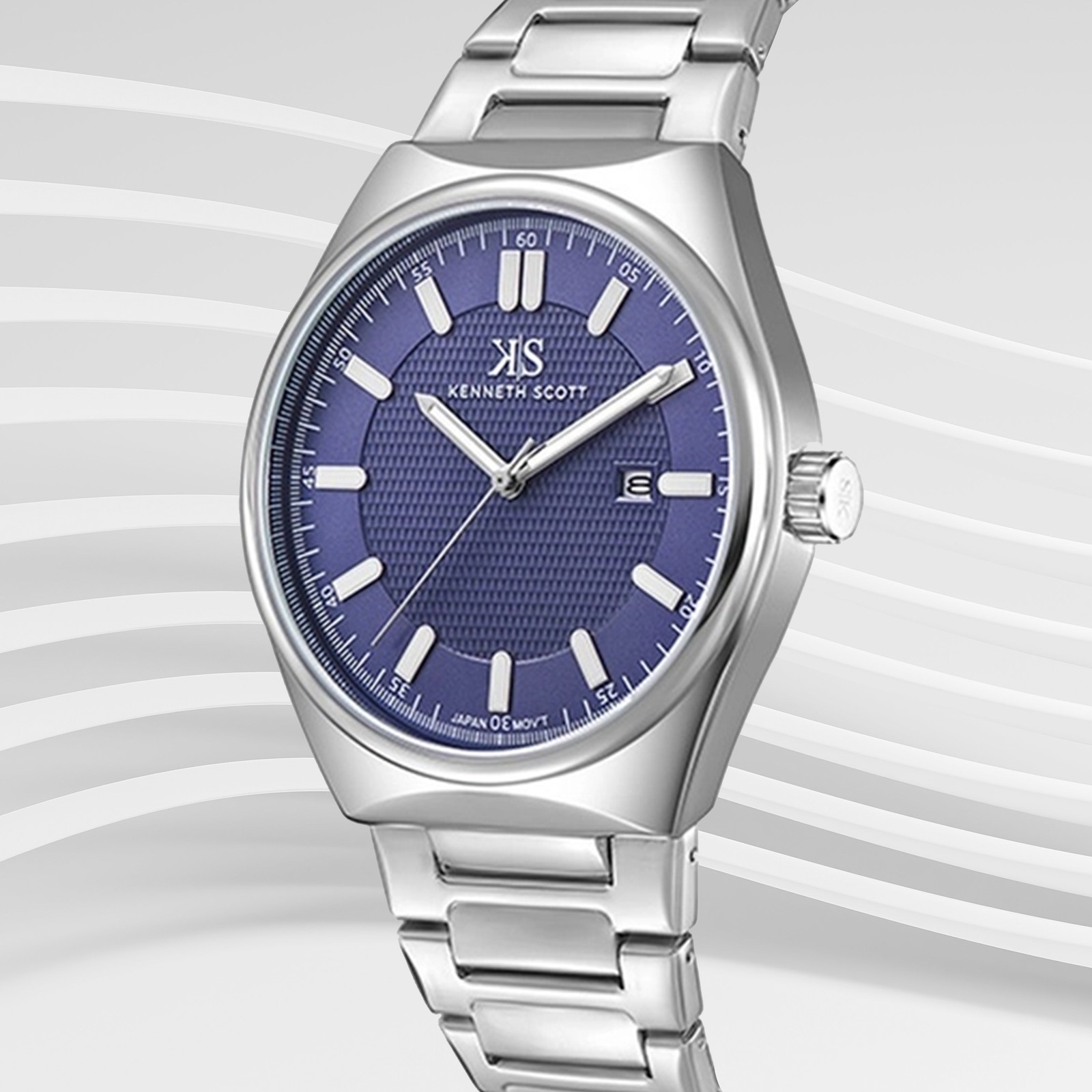Kenneth Scott Men’s Analog Watch | Blue Dial, 42mm, 30 m (3 ATM)