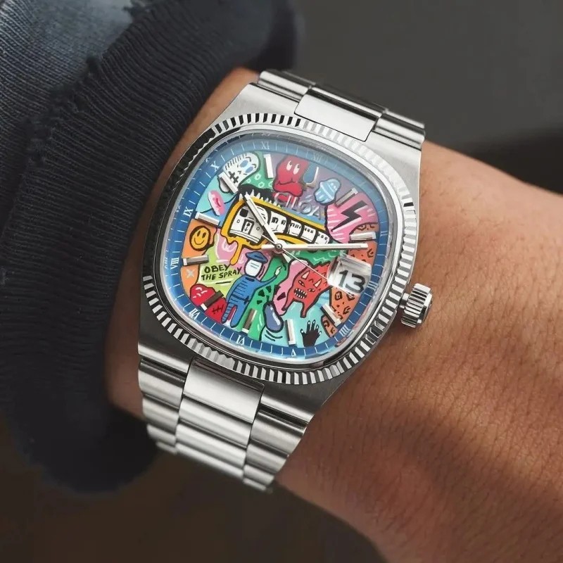 Men Luxury Square Retro Quartz Watch Stainless Steel Waterproof Hardlex Gif