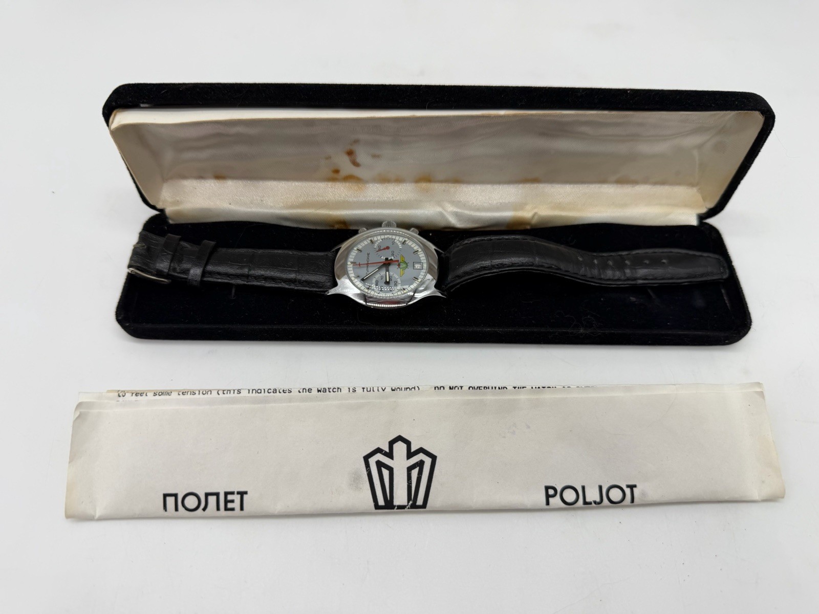Poljot Sturmanskie Chronograph Mechanical Watch Silver/ Black Bracelet