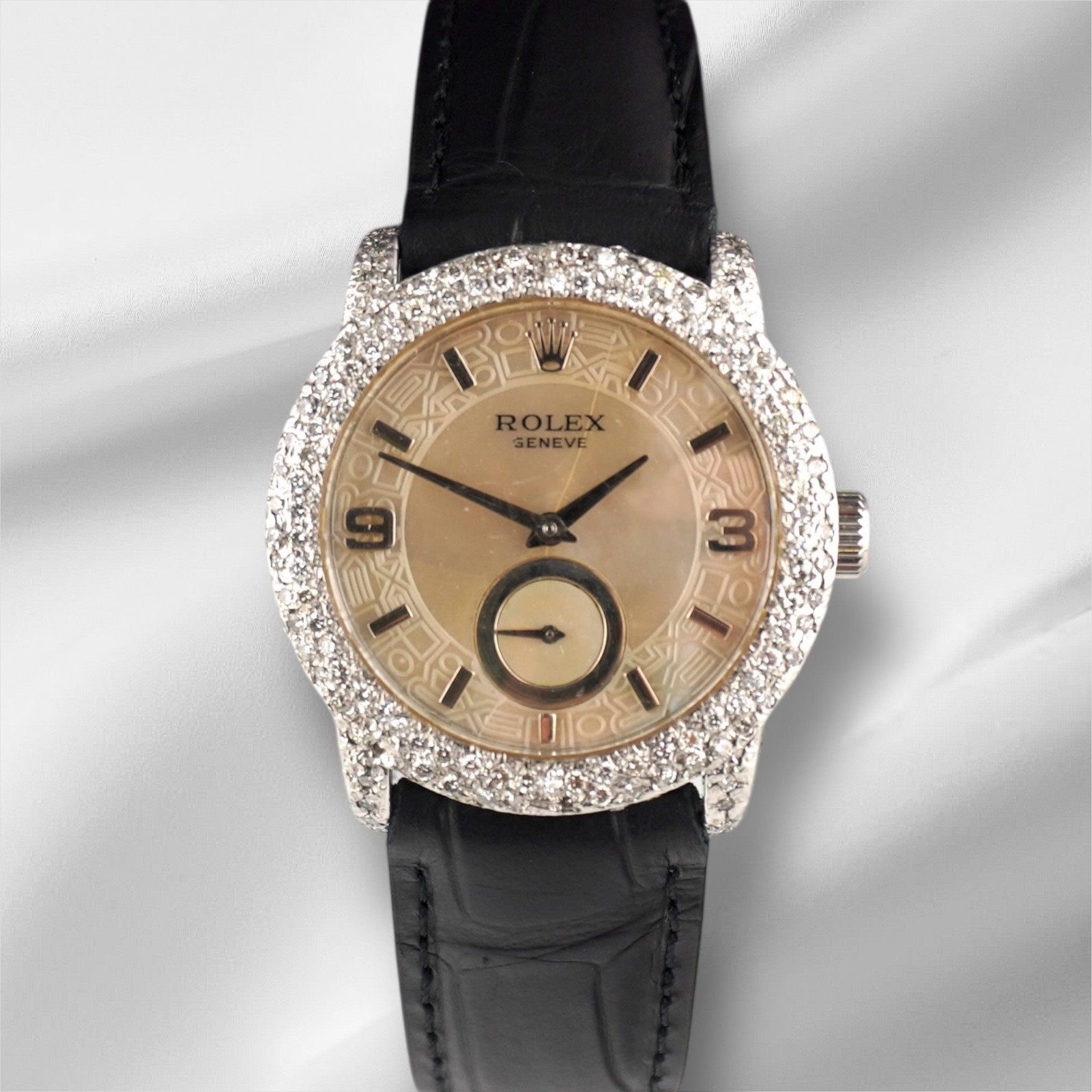 Rolex 35mm Cellini Cellinium Platinum 2ct Diamonds Mop Dial Men’s Watch 5240