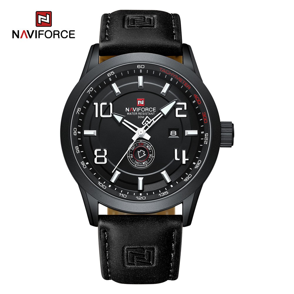 NAVIFORCE Men Watch Military Sport Leather Watch Weekday Boys Quartz Wristwatch