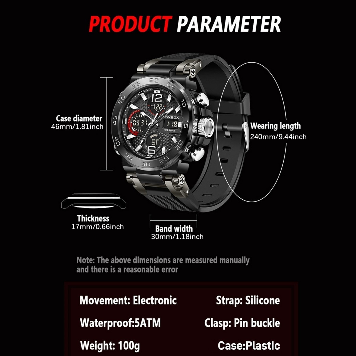 Men’s Watch Big Dial Quartz Digital Analog Luminous Waterproof Sports Wristwatch