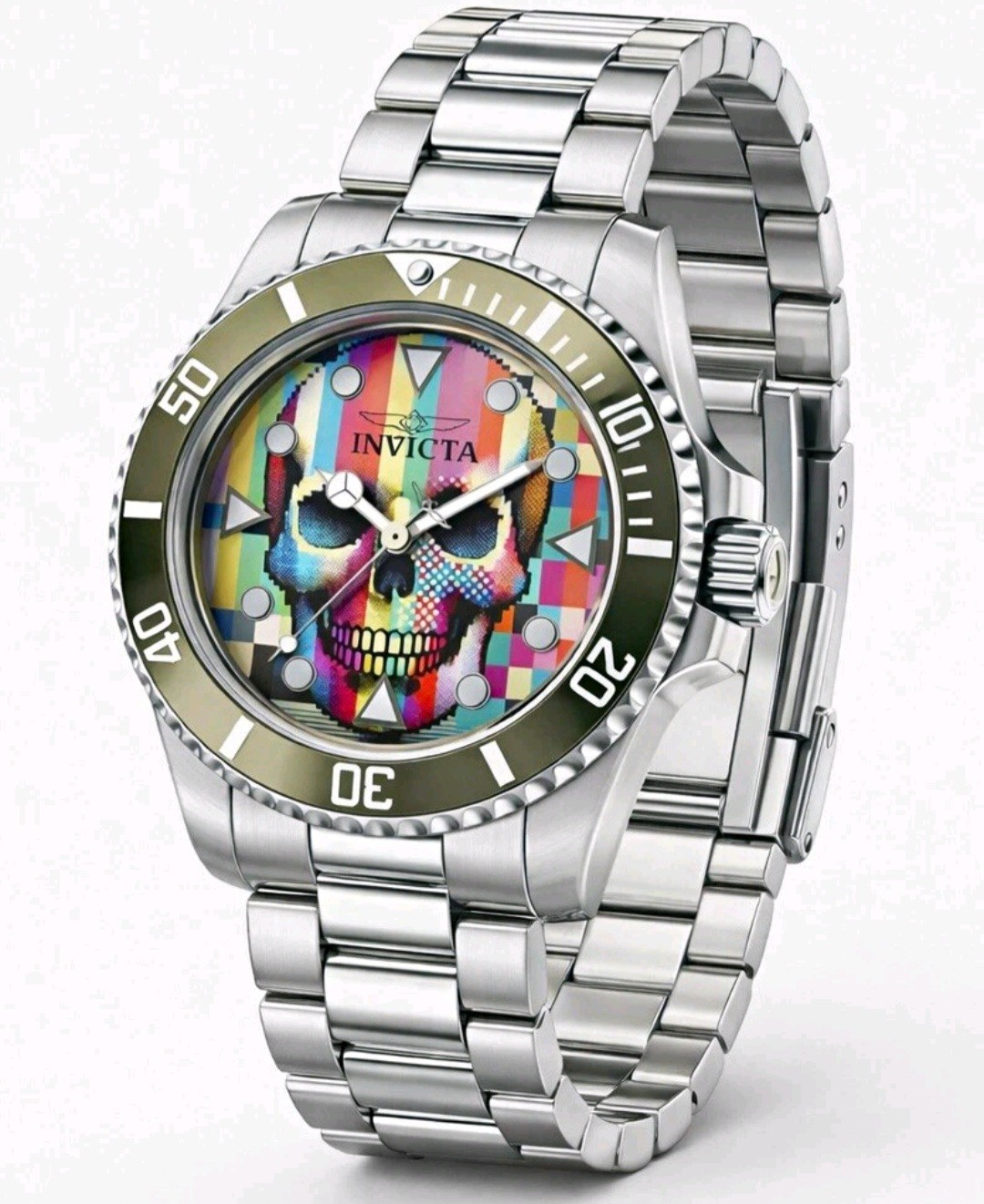 Invicta Pop Art Men’s Watch – 40mm, 49060 Stainless Skull Multicolor Dial New