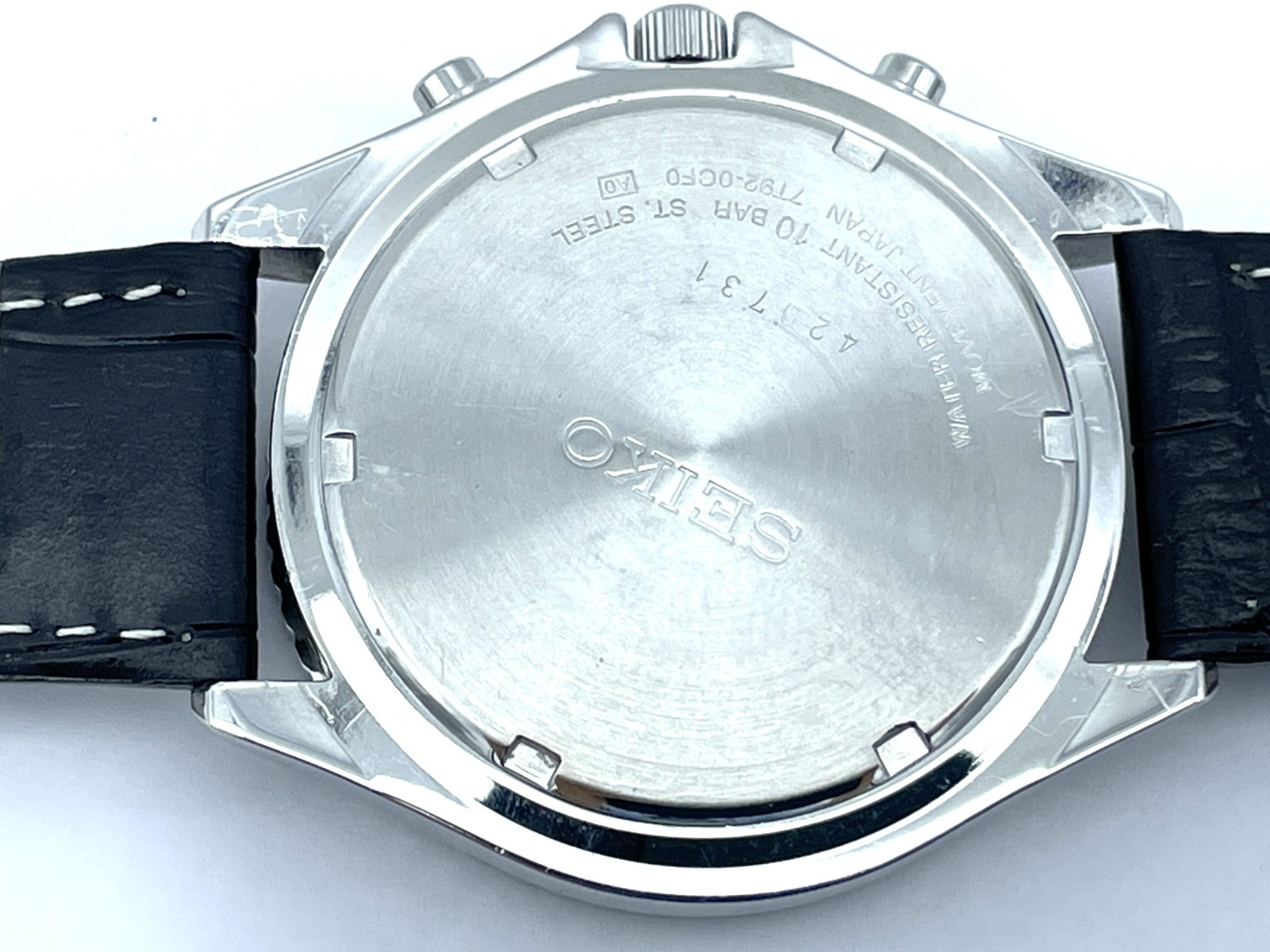 SEIKO Flight master Men’s Chronograph Watch Blue Dial New Band Battery 7T92-0CF0