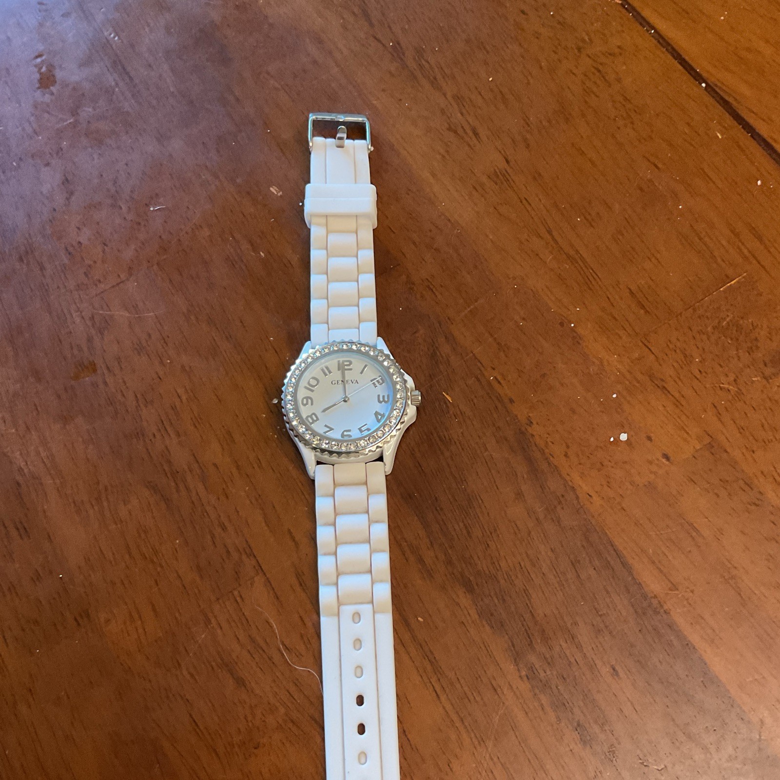 Geneva Women’s Quartz Analog Watch White Rubber Strap Arabic Gem-Set Bezel