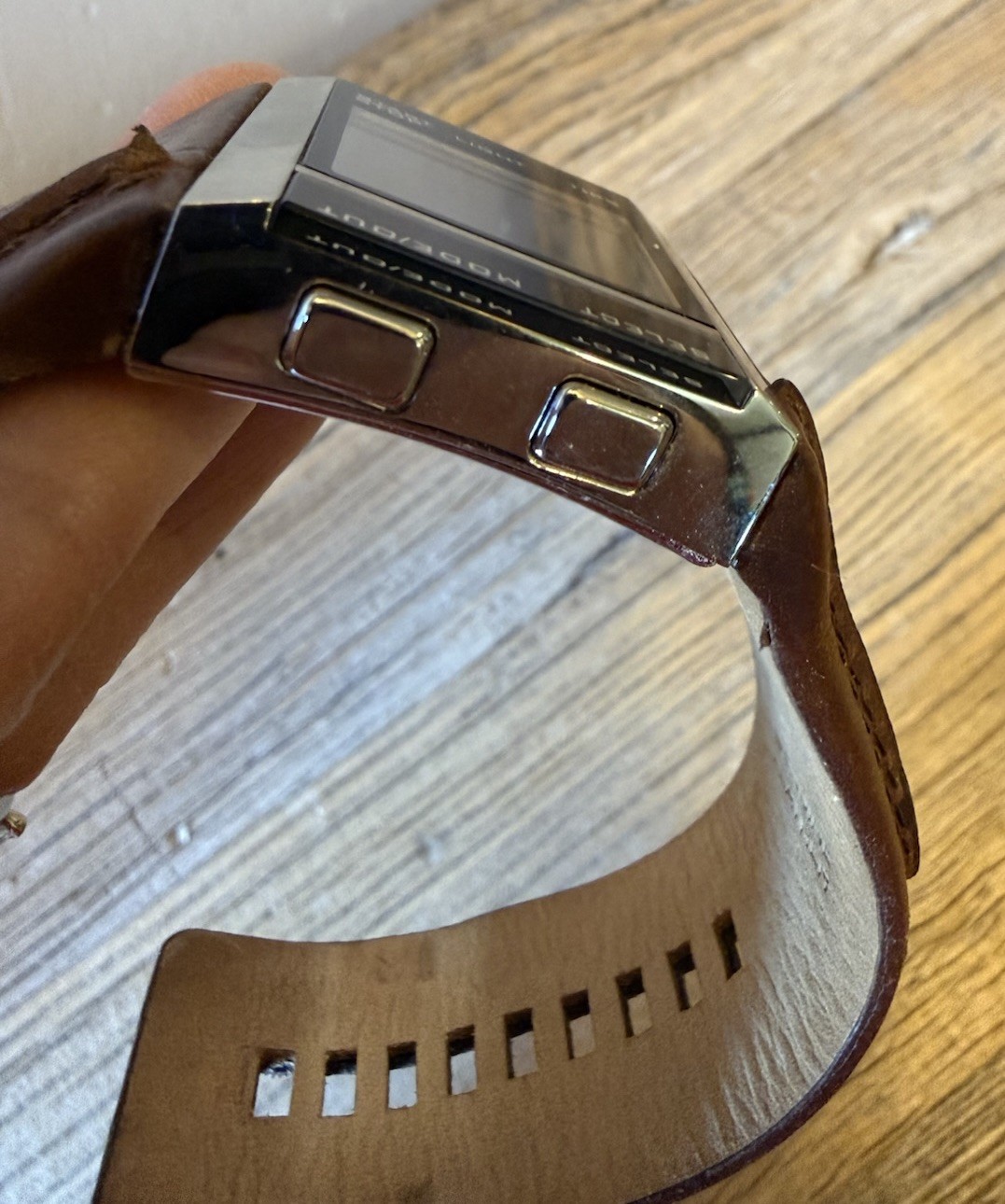 Diesel DZ7144 Brushed Stainless Steel Case Digital Watch w/ Wide Leather Band