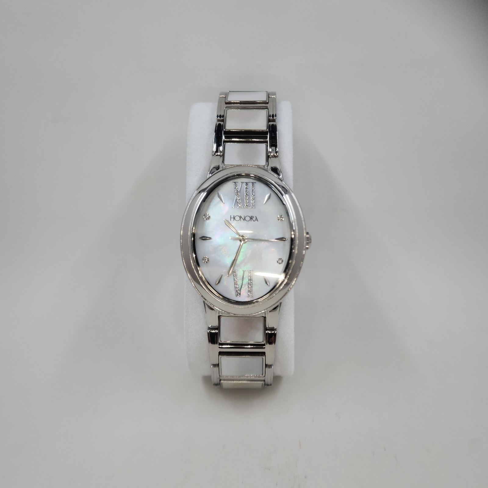 Honora White Mother-of-Pearl Oval Silvertone Stainless Steel Watch