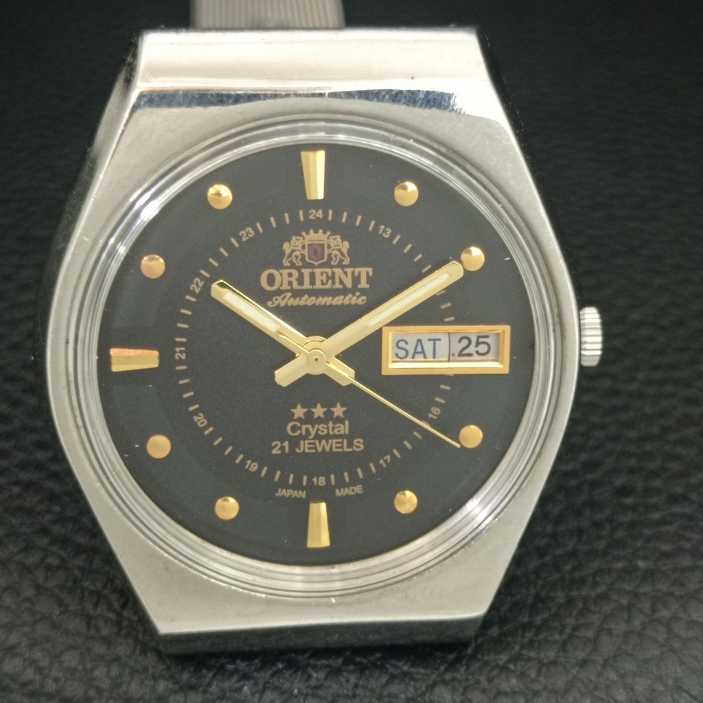 ORIENT CRYSTAL AUTOMATIC VINTAGE JAPAN MENS BLACK COLOR DIAL WATCH a707778-1