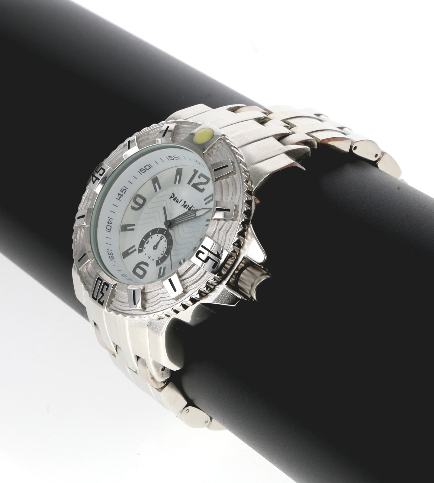 Paul Jardin Quartz Watch Heavy Metal Men Rotating Bezel Silver Dial 50mm