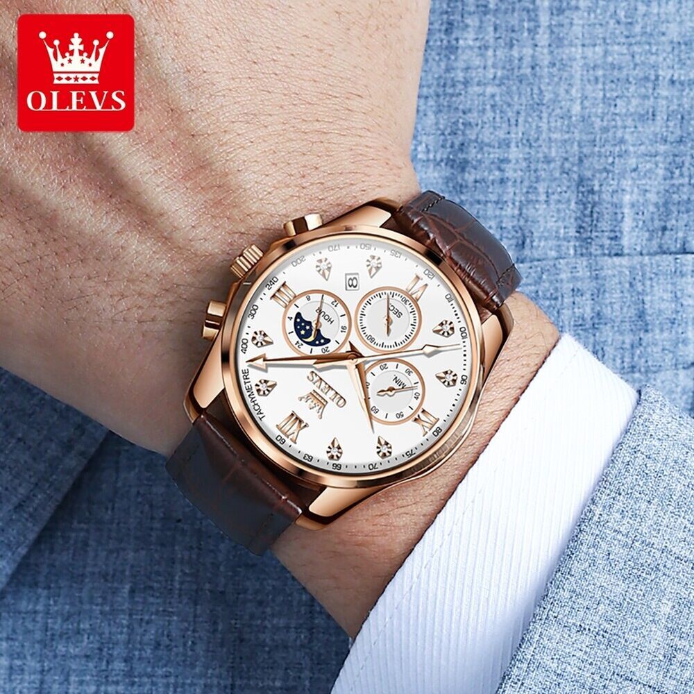 OLEVS Man’s Watch Chronograph Diamond Date Moon Phases Waterproof Wristwatches