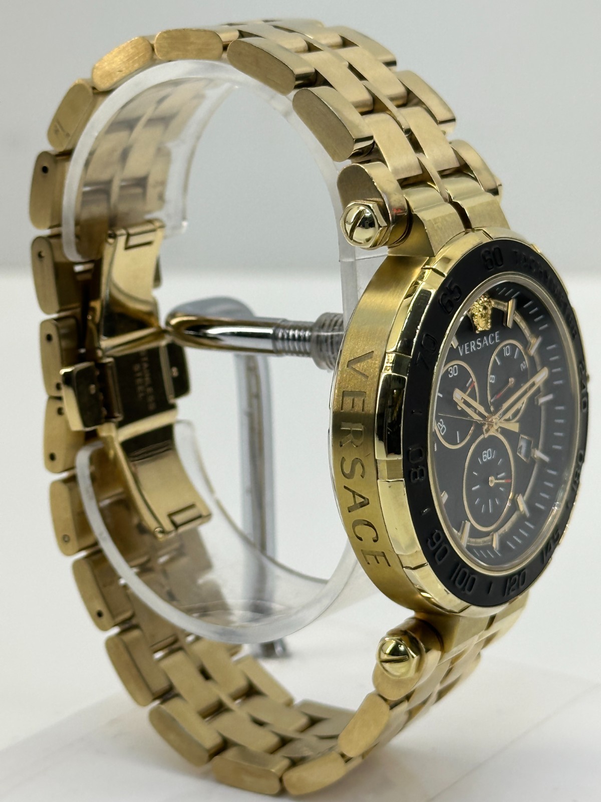 Versace GRECA CHRONO 45mm Mens Gold / Black Dial Watch VEPM00720 #176