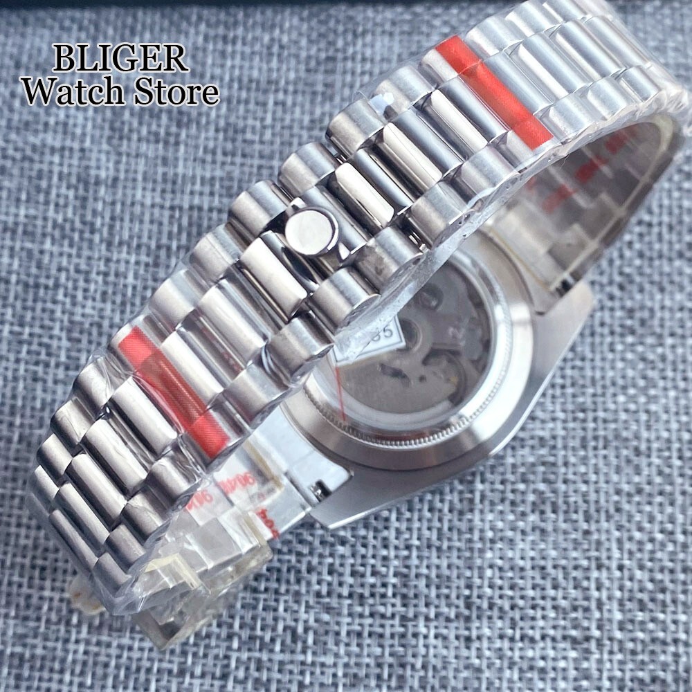 39mm NH35A Blue Dial Automatic Men Watch Presidential Bracelet Glass back New