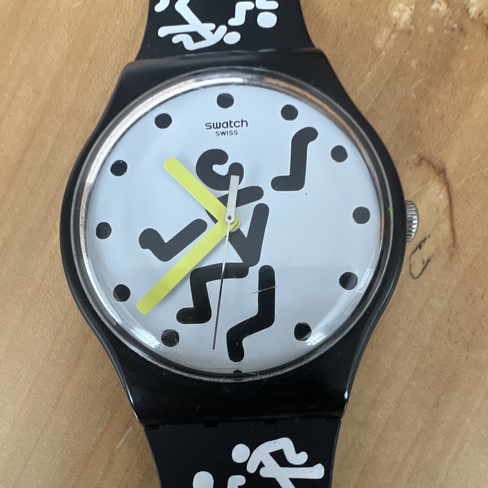 Swatch Swiss Made Analog Round Watch Black Plastic Case White/Black Dial