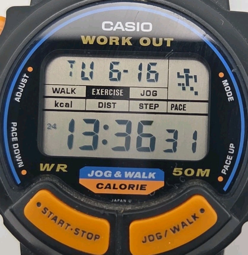 Vtg Casio JC-10 40mm Case Work Out Jog Walk Calorie Digital Watch New Batteries