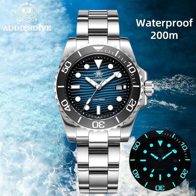 ADDIESDIVE Quartz Men’s Watch 41MM Diver 200M Waterproof Luminous Stainless NEW
