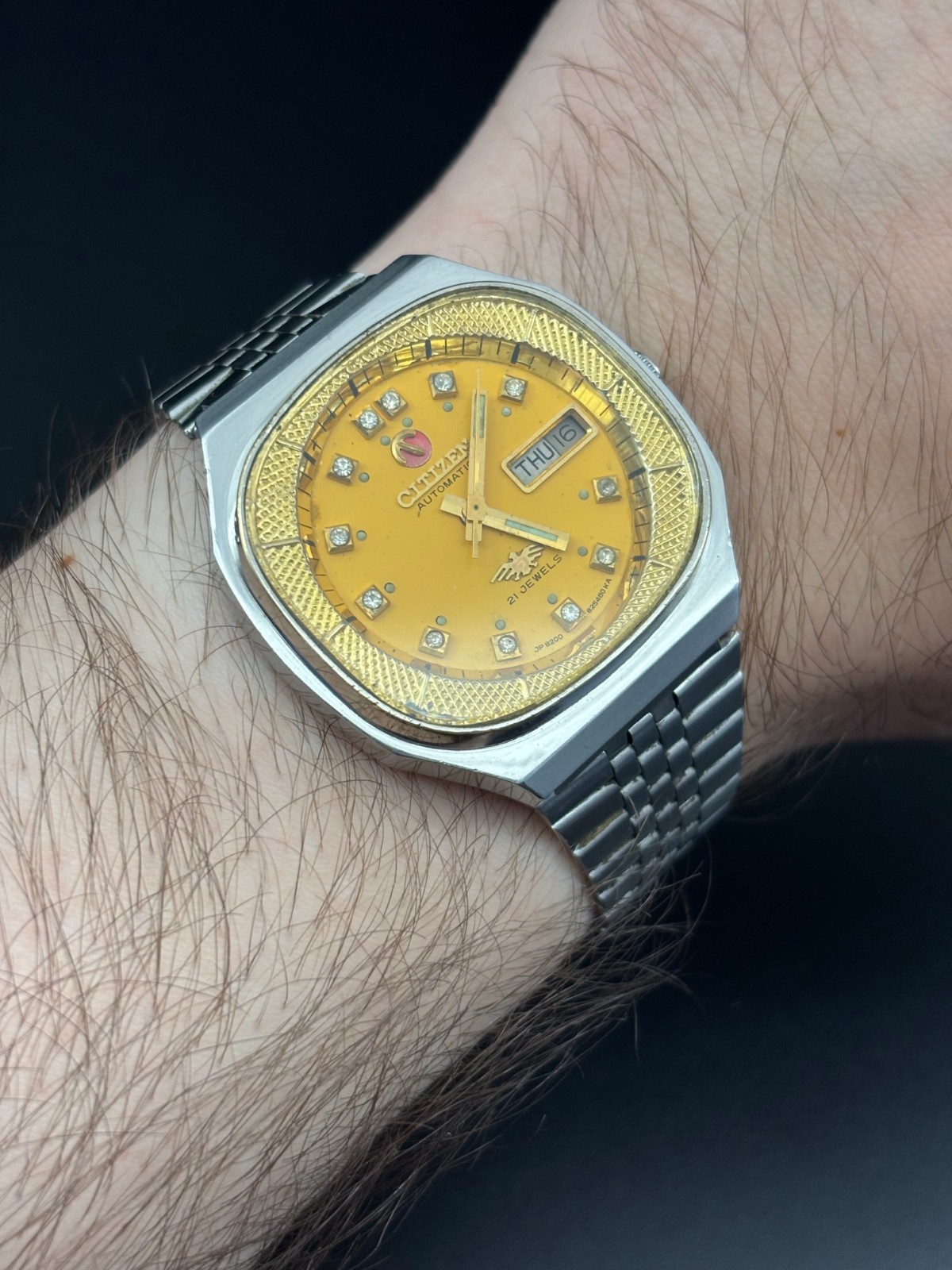 Citizen Orange Vintage Automatic men’s Japan Wristwatch Miyota 8200 day date