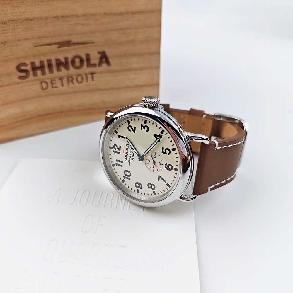 Shinola The Runwell Cream Dial Leather Strap Argonite 1069 Men’s 47mm Watch