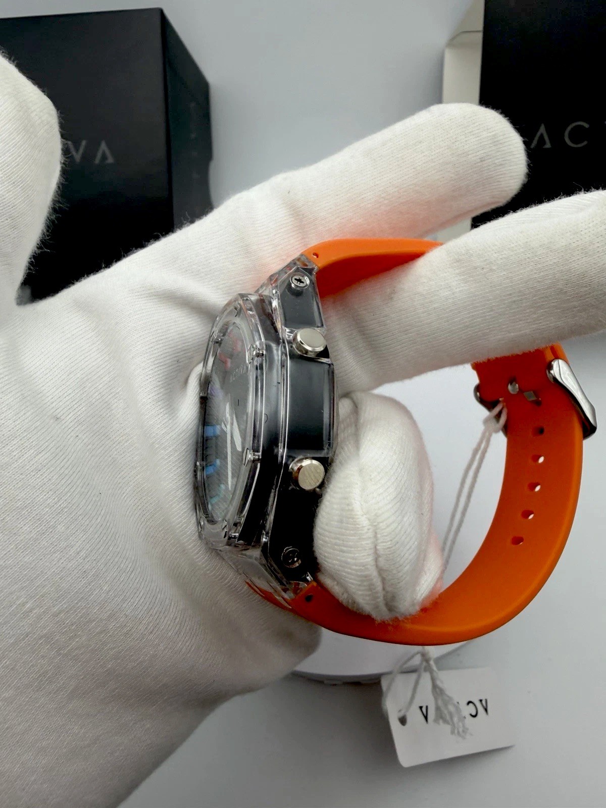 ACW2100-005 Quartz Analog Wristwatch 50m Orange Silicone Strap w/ Box