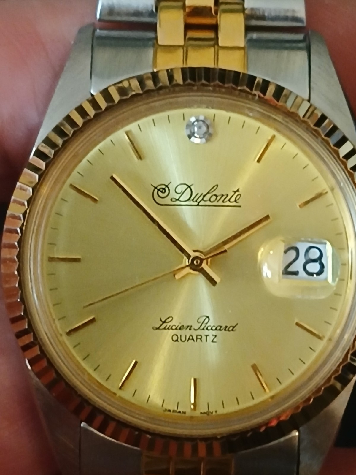 Vintage Watch Mens DUFONTE By Lucien Piccard Quartz Date plastic Box Japan Work