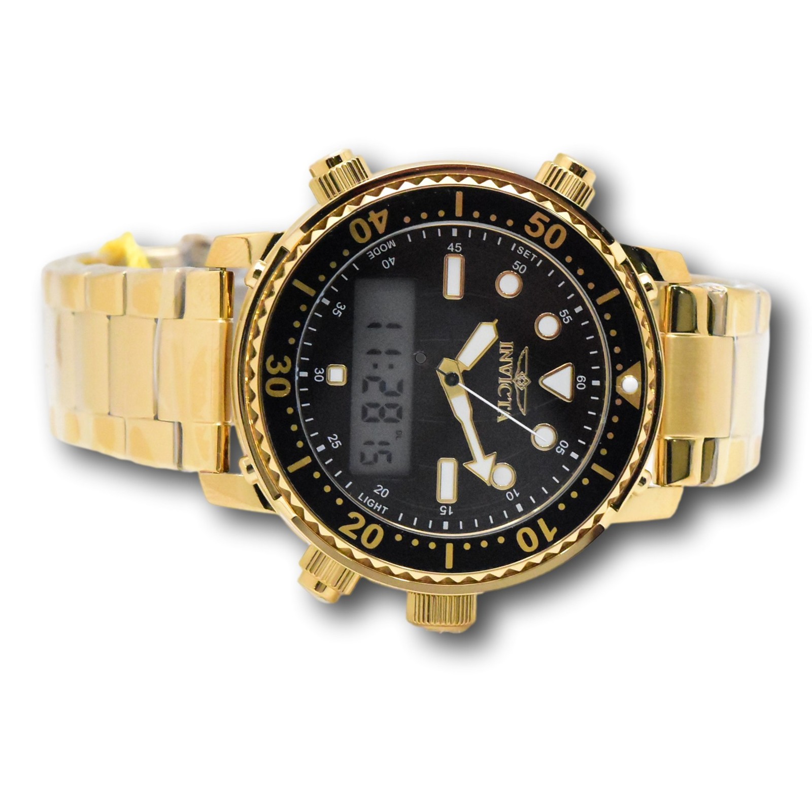 Invicta Pro Diver Men’s 46.5mm Gold Dual Time Digital Ana-Digi Watch 48372