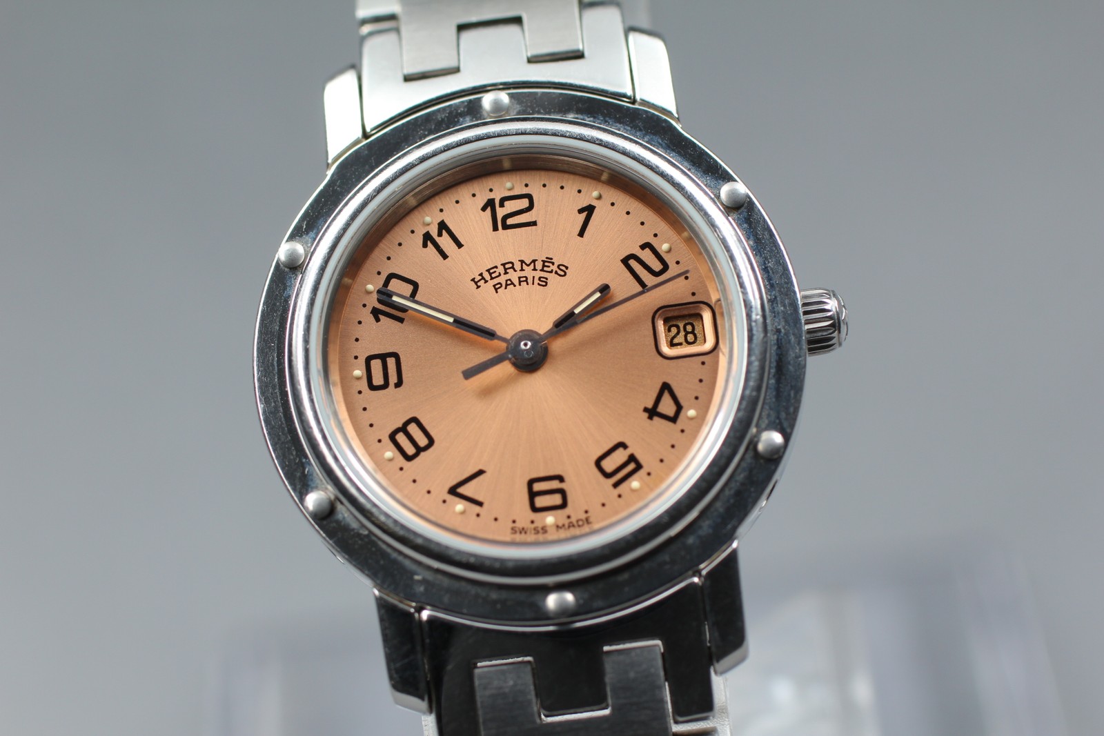 [ w/Box ] HERMES Clipper CL4.210 Pink Dial Quartz Swiss Made 24mm Women’s Watch