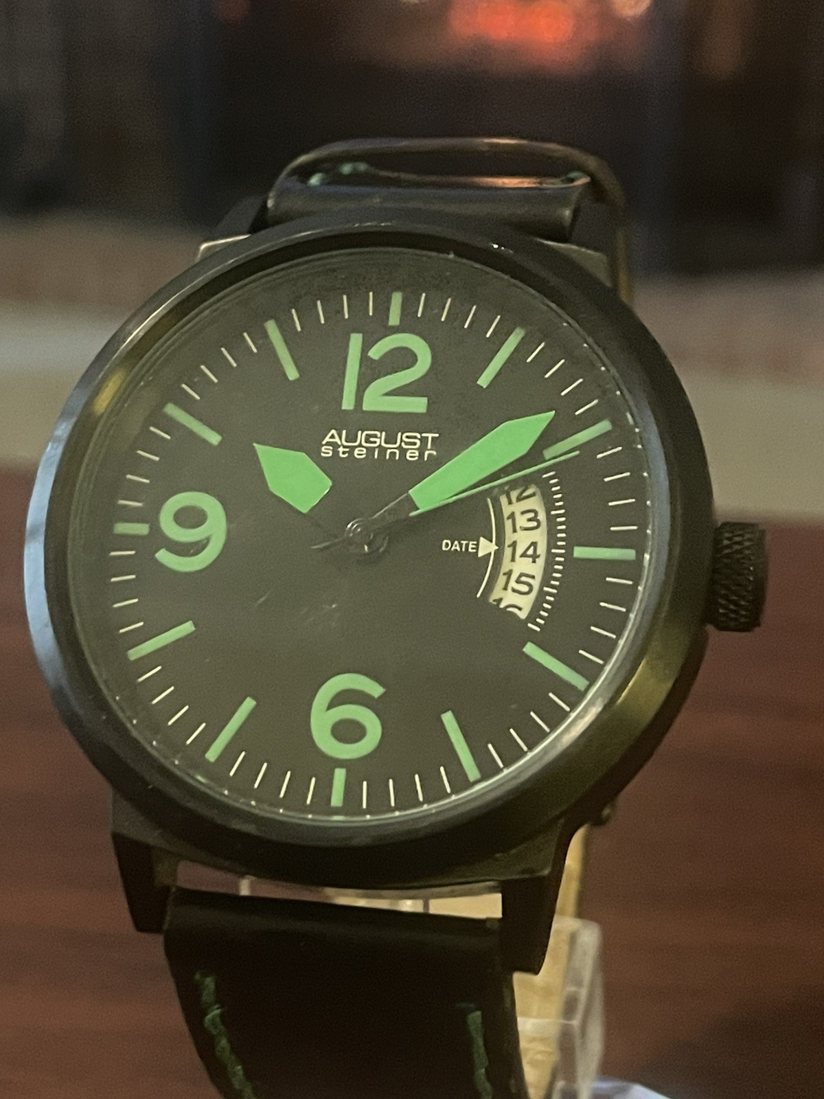 August Steiner Brushed Black Steel Men’s Watch (model AS8012GN) 44mm
