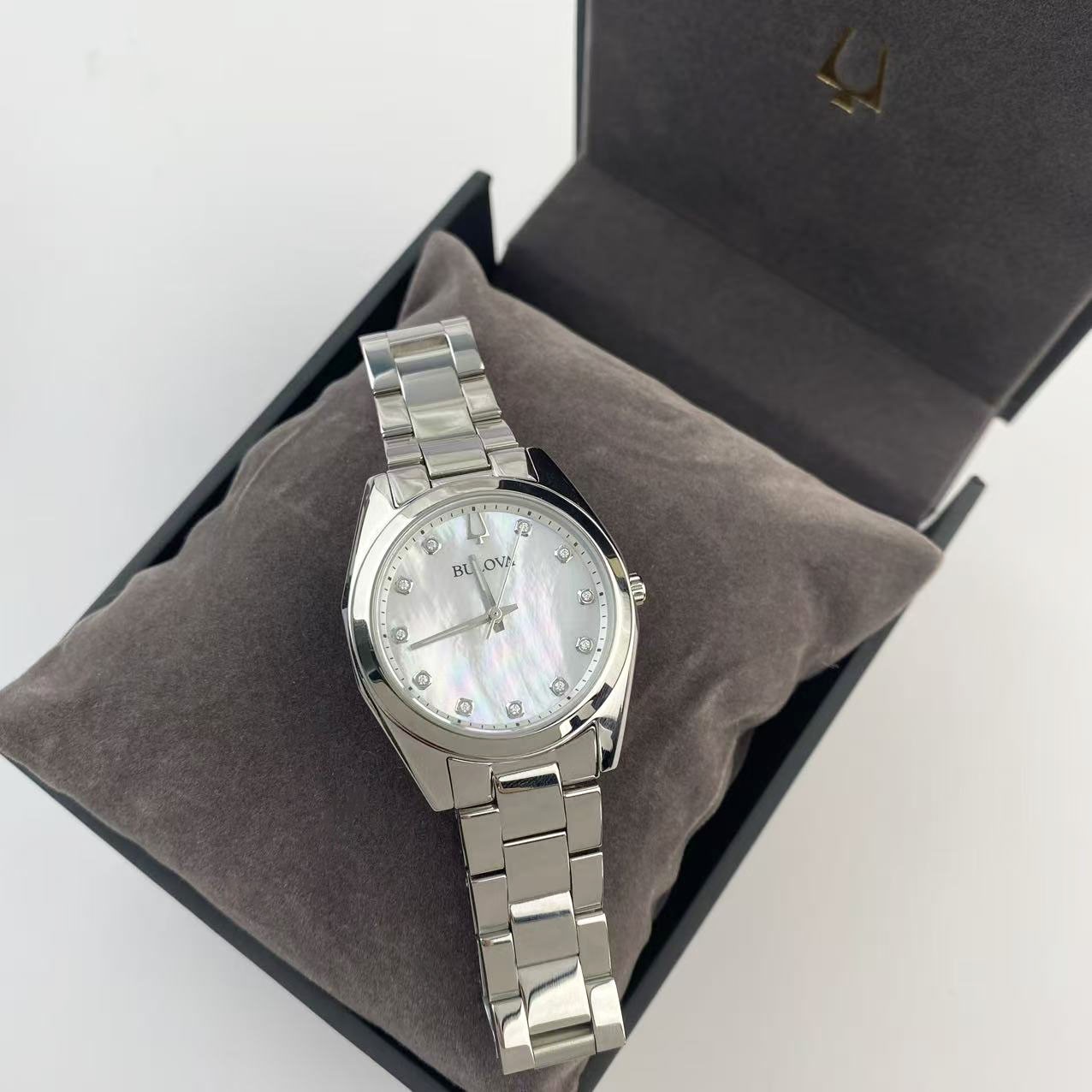 Bulova Surveyor Women’s Quartz Watch Mother of Pearl Dial Stainless Steel 96P228