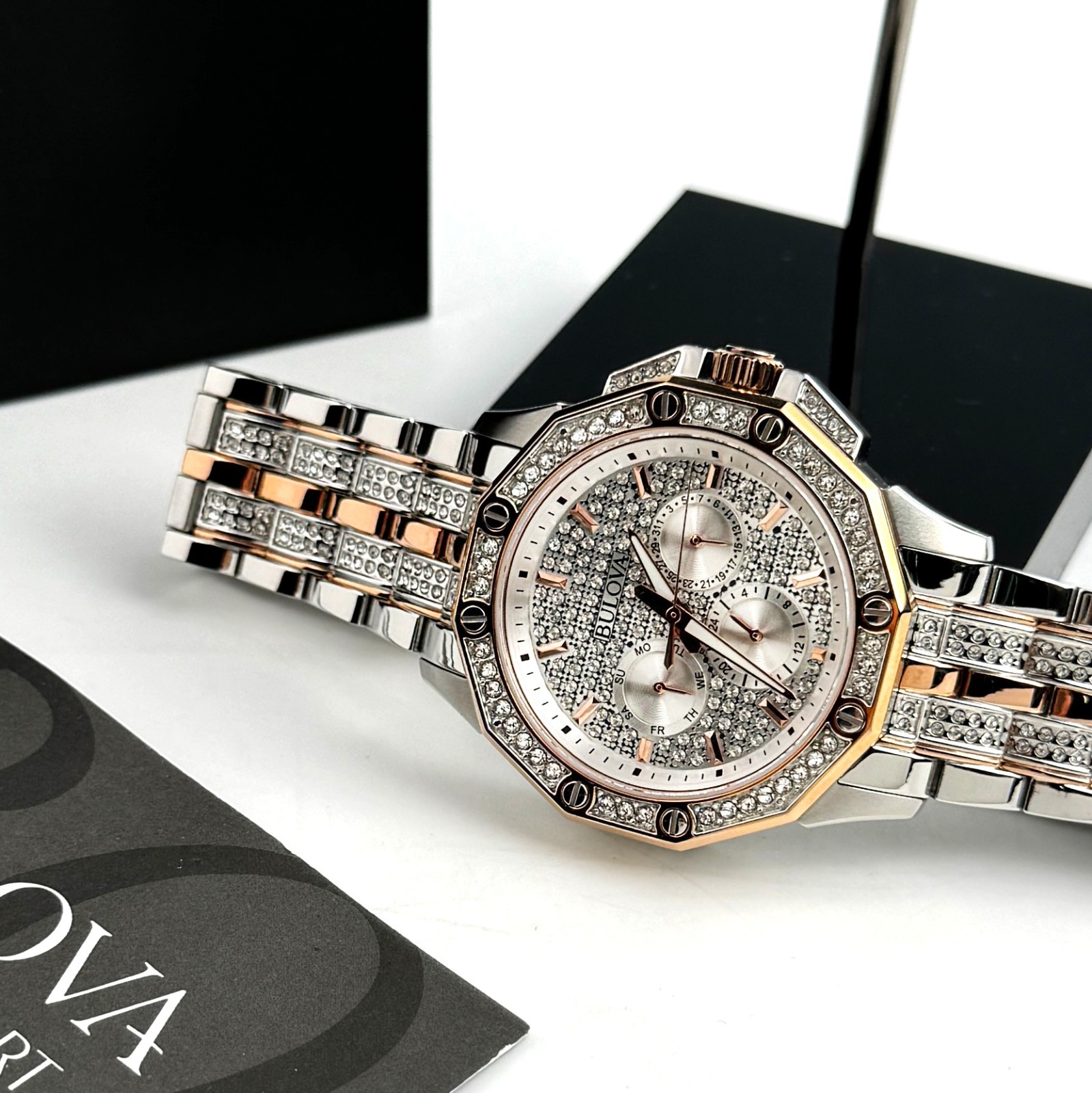 Bulova Octava Crystal 98C133 Rose Gold Dial Quartz Stainless Steel Men’s Watch
