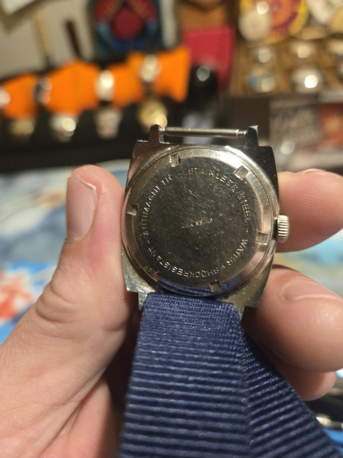 Baylor Norseman 17J Manual Wind Wristwatch SS Silver Dial Blue Nylon Strap